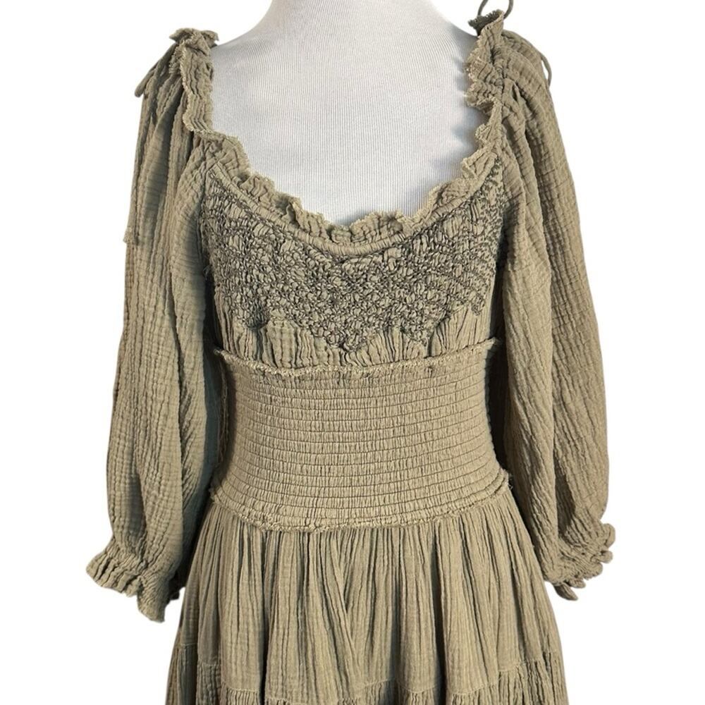 Free People Bohemian Witchy Gypsy Midi Maxi Gauze Dress Olive Small Renaissance - Picture 6 of 14